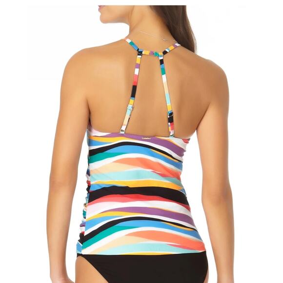 Anne Cole Women's Multi Striped High Neck Tankini Swim Beach Top XS NWT - Picture 2 of 4